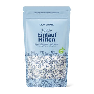 Dr. Wunder Flexible Einlaufhilfen – hellblauer Standbeutel mit weißem Schriftzug und BPA-frei-Siegel