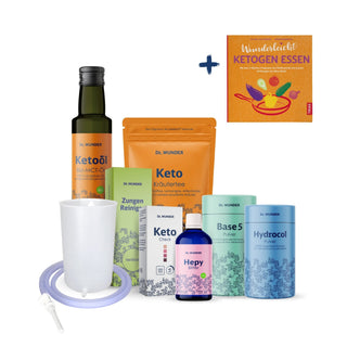 Fast-to-Keto BOX Basic mit Buch „Wunderleicht Ketogen Essen plus Produkten: Ketoöl, Keto-Kräutertee, Hepy und Hydrocol