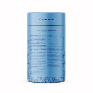 Dr. Wunder Hydrocol+ Kapseln Rückseite mit Nährwerttabelle, Magnesium- und Kaliumgehalt