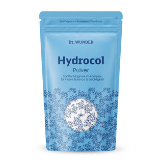 Dr. Wunder Hydrocol Pulver hellblauer Standbeutel mit weissem Pulver sichtbar in der Mitte