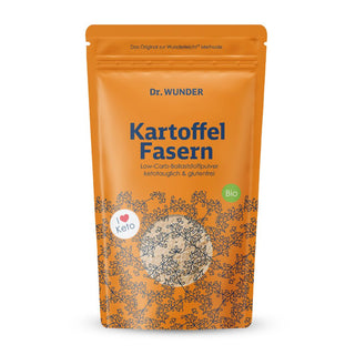 Dr. Wunder Keto Kartoffelfasern BIO oranger Standbeutel mit I-love-Keto und Bio-Siegel