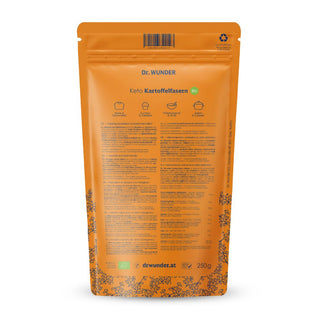 Dr. Wunder Keto Kartoffelfasern BIO 250g Rückseite mit Zubereitungshinweisen und Nährwerten