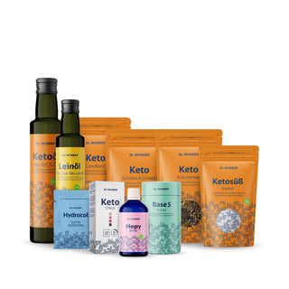 Keto BOX Deluxe mit Ketoöl, Leinöl, Landbrot, Schoko-Küchlein, Tee, Ketosüß und mehr