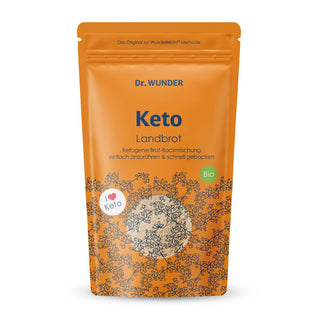 Dr. Wunder Keto Landbrot BIO oranger Standbeutel mit I-love-Keto Badge und Bio-Siegel