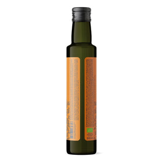 Dr. Wunder Ketoöl BIO C8 500ml Rückseite mit Verzehrempfehlung, Nährwerten und Bio-Zertifizierung