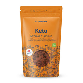 Dr. Wunder Keto Schoko-Küchlein BIO oranger Standbeutel mit Schokoladenstück und Bio-Siegel