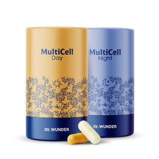 Dr. Wunder Recharge Minikur mit MultiCell Day und Night Dosen sowie gelben und weissen Kapseln