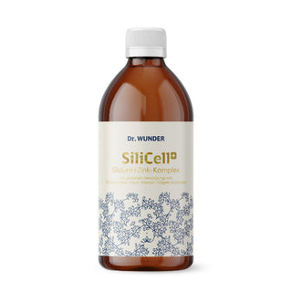 Dr. Wunder SiliCell Plus 500 ml – braune Glasflasche mit cremefarbener Etikette, Silizium+Zink-Komplex