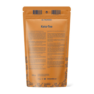 Dr. Wunder Keto-Tee 100g Rückseite mit Zutatenliste und Zubereitungsempfehlung