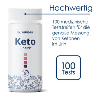 Keto-Check Dose mit Hinweis: 100 hochwertige medizinische Teststreifen zur Ketonmessung im Urin