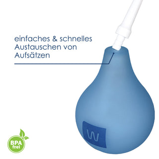 Klistier-Set Aufsatz-Detail: einfaches und schnelles Austauschen der Aufsätze am blauen Ball