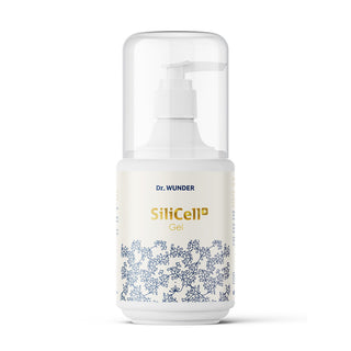 Dr. Wunder SiliCell Plus Gel 500 ml – weißer Pumpspender mit cremefarbener Etikette und Blütenmuster