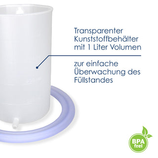 Premium Einlauf-Set Behälter – transparenter Kunststoffbehälter 1 Liter mit Milliliter-Skala, BPA-frei