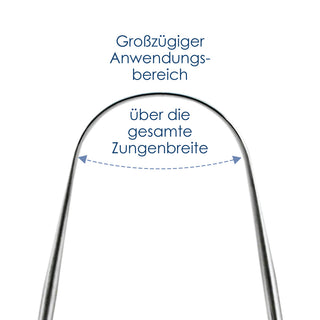 Dr. Wunder Zungenreiniger – Nahaufnahme des Bügels zeigt großzügigen Anwendungsbereich über gesamte Zungenbreite