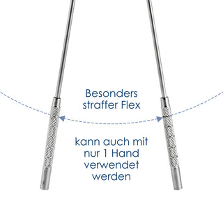 Dr. Wunder Zungenreiniger – Griffenden aus gerilltem Edelstahl, straffer Flex für Einhandbedienung