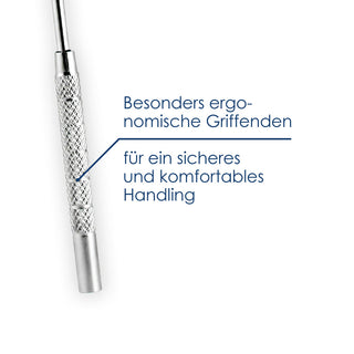 Dr. Wunder Zungenreiniger – ergonomischer Griff aus gerilltem Edelstahl für sicheres Handling