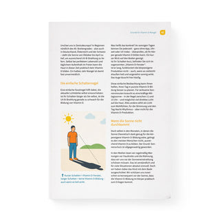 Buchseite Schattenregel – Diagramm zu Schatten und UV-B-Strahlung mit Text über saisonalen Vitamin-D-Mangel