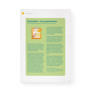 Buchseite Rechenfehler mit Langzeitwirkung – Warngrafik zu offiziellen Vitamin-D-Empfehlungen und deren Korrekturbedarf