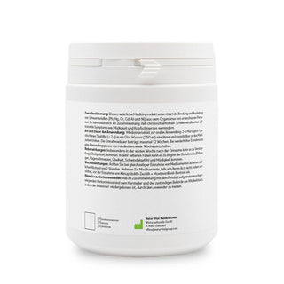 ZeoBentMED Zeolith-Bentonit 400g – Rückseite des Behälters mit Zweckbestimmung und Anwendungshinweisen