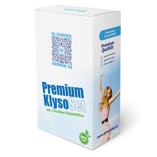 Dr. Wunder Premium Klyso-Set Verpackung mit Frau auf der Box und Hinweis auf Premium Qualität