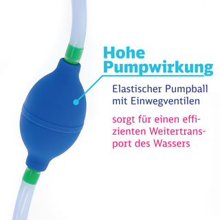 Blauer elastischer Pumpball mit Einwegventilen für hohe Pumpwirkung und effizienten Wassertransport