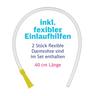 Zwei flexible Einlaufhilfen 40 cm Laenge mit gelben Anschlüssen im Klyso-Set enthalten