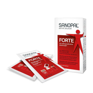 SANOPAL forte Aktive Zellkur – weiße Faltschachtel mit roten Einzelsachet-Portionsbeuteln